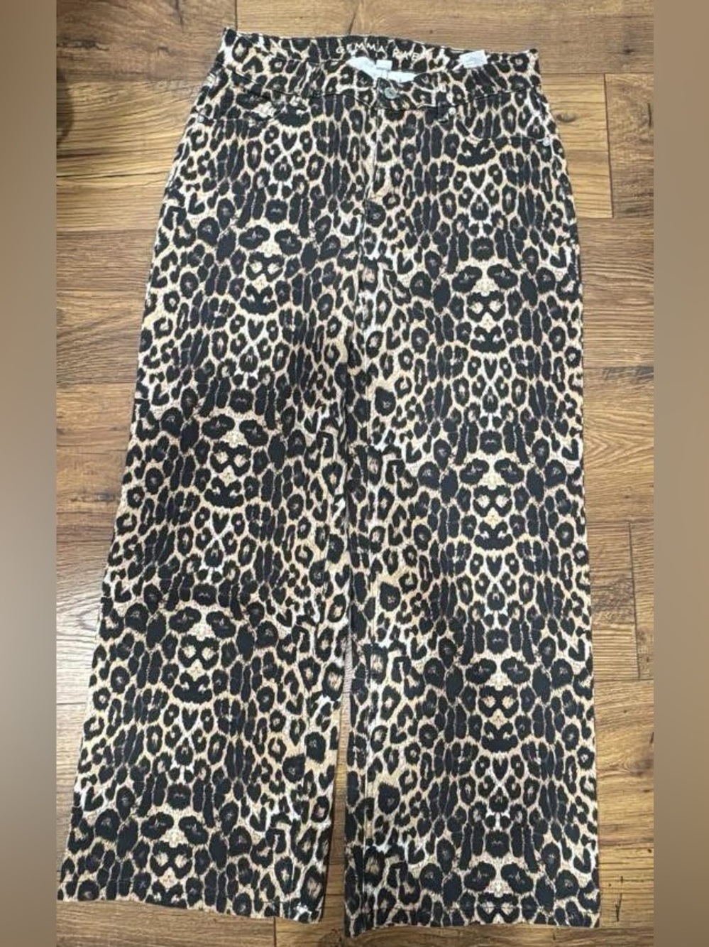 Leopard Print Wide-Leg Jeans - Black & Tan